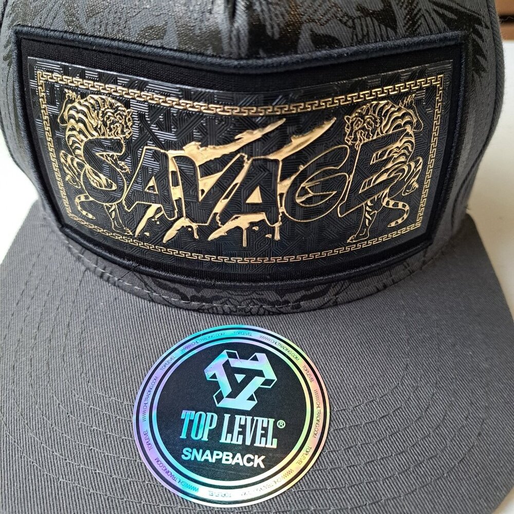 NEW TOP LEVEL Savage Snapback Hat Grey Black Gold Tiger Design‎ 100% Cotton Claw